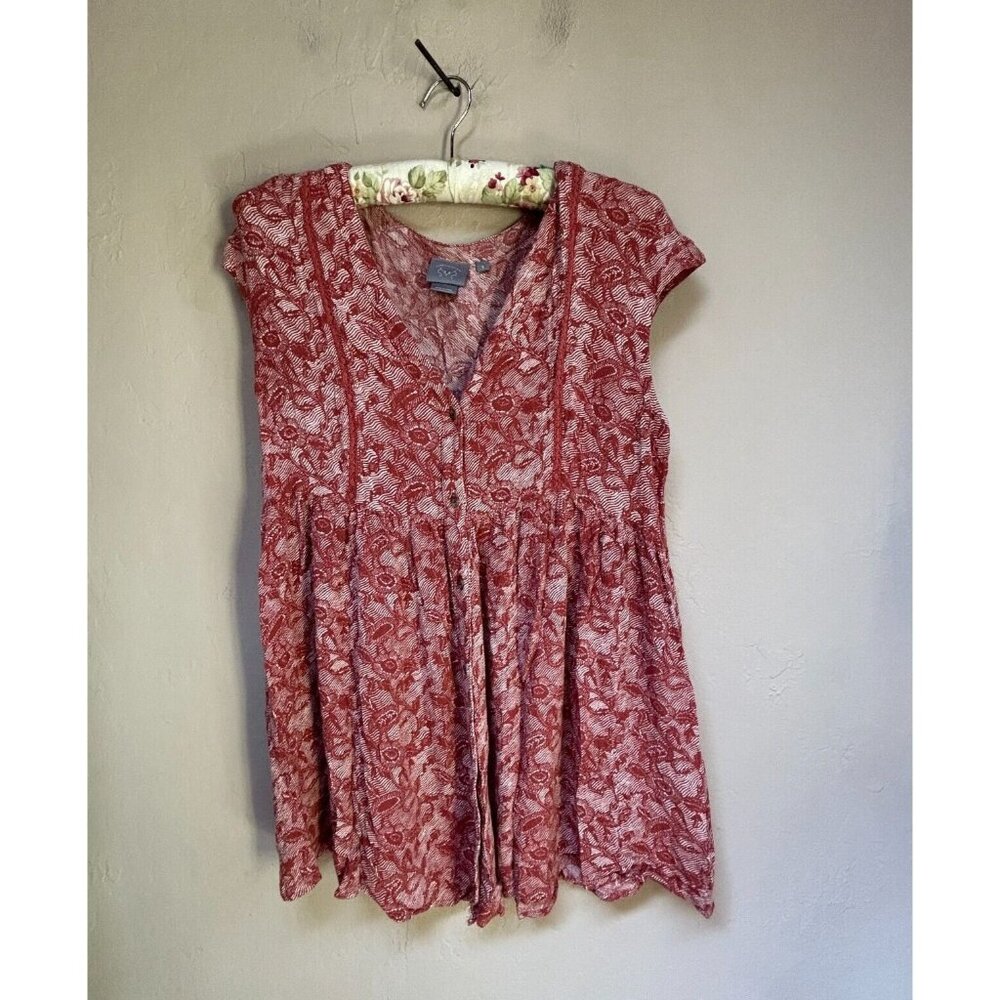 Anthropologie Vanessa Virginia Women's Red Floral Peplum Sleeveless Top Small